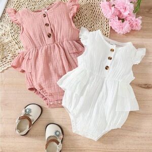 Pink and White Ruffled Baby Rompers